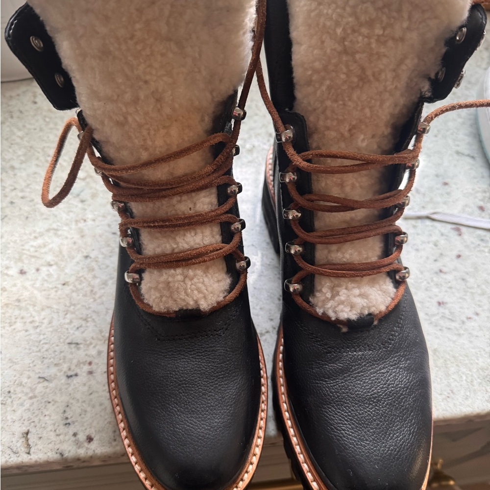 Marc Fisher Black and Tan Shearling Boots